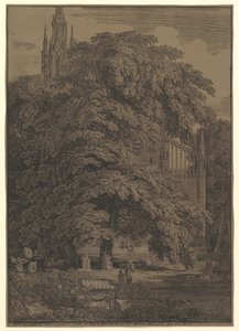 Goottilainen kirkko puun piilossa, 1810. tekijältä Karl Friedrich Schinkel