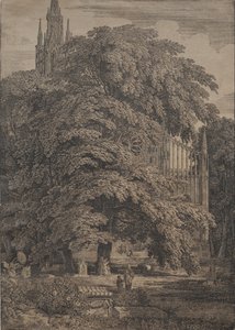 Goottilainen kirkko Oaksin keskellä tekijältä Karl Friedrich Schinkel