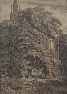 Goottilainen kirkko tammien keskellä, 1810. tekijältä Karl Friedrich Schinkel