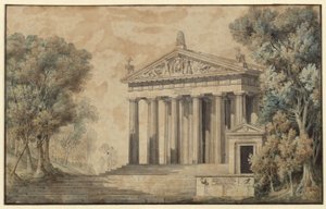 Ifigeneia Taurissa. Johann Wolfgang von Goethen näytelmä. Lavastussuunnitelma. Dianan temppeli tekijältä Karl Friedrich Schinkel