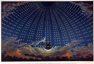 Skenografia Wolfgang Amadeus Mozartin oopperalle "" The Enchanted flute", toteutettu Karl Schinkel (1781-1841)