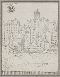 Edinburghin kaupunkinäkymä taloineen tekijältä Karl Friedrich Schinkel