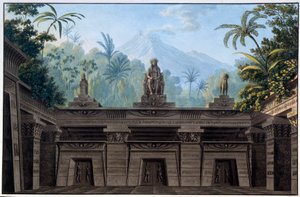Teatterin sisustus: Sisustus Wolfgang Amadeus Mozartin oopperaan "La flute enchante (Die Zauberflote) Emanuel Schikanederin libretona. Piirustus: Karl Schinkel (1781 - 1841) tekijältä Karl Friedrich Schinkel