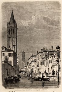 Rezonicon kanava, piirustus Karl Girardet (1813-1871), havainnollistamaan Adalbert de Beaumontin matkaa Venetsiaan, noin 1850. Kaiverrus kirjaan "" Le tour du monde", toimittanut Edouard Charton tekijältä Karl Girardet