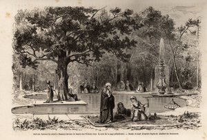 Serail-naisten kief Flamour-Javuzussa (Flavour Javuzu), Konstantinopolin palatsissa (nykyinen Itamboul), Turkissa, Karl Girardetin (1813-1871) piirustus havainnollistamaan vierailua serailille vuonna 1860 , nimettömältä naiselta. Kaiverrus "