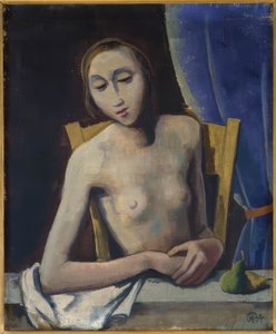 Tyttö verhon edessä tekijältä Karl Hofer