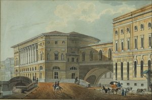 Näkymä Pietarin palatsin rantakadulle, 1800-luvun ensimmäinen neljännes.