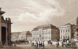 Unter Den Linden, Berliini, n. 1840 (akvarelli) tekijältä Karl Loeillot de Mars