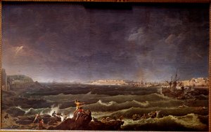 Tempete en rade de Saint Malo Karl Hackertin (1740-1800) maalaus 1700-luvun Pariisissa, Musee de la Marine tekijältä Karl Ludwig Hackert