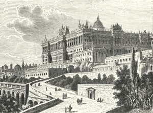 Kuninkaallinen palatsi, Madrid, Espanja (kaiverrus) tekijältä Karl Muller