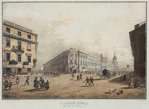 Näkymä Sadovaya-kadulle Pietarissa - Karl Petrovich Beggrov (1799-1875). Litografia, akvarelli
