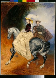 Ratsumiehet: muotokuvia Eugene Mussardista (noin 1814-1896) ja hänen vaimonsa Emiliestä (noin 1832-1896) - Karl Pavlovich Briullovin (Brioullov) (1799-1852) työ tekijältä Karl Pavlovich Bryullov