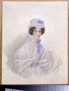 Muotokuva Anna Borisovna Bakuninasta (1802-1835). Karl Pavlovich Briullov (Briullov) (1799-1852) työ, akvarelli paperille tekijältä Karl Pavlovich Bryullov