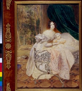 Maria Butevenan muotokuva tyttärensä Marian kanssa (Muotokuva Maria Butenevasta tytär Marian kanssa) - Karl Pavlovich Briullovin (Briullov) (1799-1852) teos, akvarelli paperille tekijältä Karl Pavlovich Bryullov
