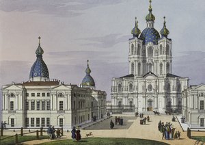 Smolnyn ylösnousemuksen luostari Pietarissa, 1800-luvun ensimmäinen puolisko.