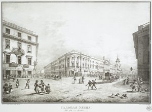 Näkymä Sadovaya-kadulle Pietarissa, 1800-luvun puoliväli