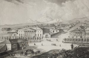 Näkymä hotellille ja Pyatigorskin keskustaan, 1800-luvun puoliväli tekijältä Karl Petrovich Beggrov