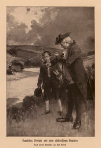 Benjamin Franklin tutkii salamaa (litografia) tekijältä Karl Storch