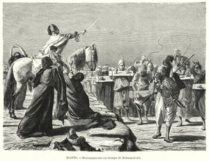 Sotilaiden rekrytointi ottomaanien armeijaan Egyptin Khediven Muhammad Alin aikana (litho)