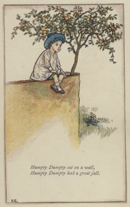Humpty Dumpty istui seinällä (väri litho) tekijältä Kate (after) Greenaway