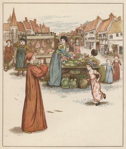 Kate Greenawayn kuvitus Robert Browningin teokseen The Pied Piper of Hamelin (värilitho) tekijältä Kate (after) Greenaway