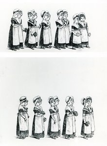 Hyväntekeväisyyslapset, n.1880 (kaiverrus) tekijältä Kate Greenaway