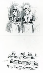 Hyväntekeväisyyslapset, n.1880 (kaiverrus) tekijältä Kate Greenaway