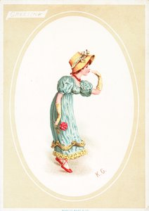 Onnittelukortti (chromolitho) tekijältä Kate Greenaway
