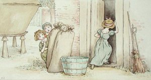 Piilosta (akvarelli paperille) tekijältä Kate Greenaway