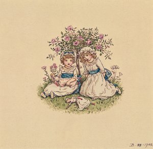 Kuvitus Pyhän Ystävänpäivälle 1902 (wc paperilla) tekijältä Kate Greenaway