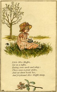 Little Miss Muffet kuvitettu tekijältä Kate Greenaway