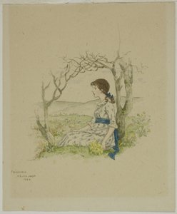 Istuva tyttö esikoineen tekijältä Kate Greenaway