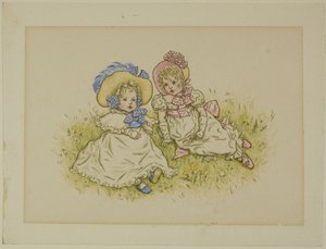 Kaksi pientä tyttöä kupuilla tekijältä Kate Greenaway
