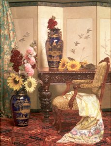 "Auringonkukat ja hollyhocks", 1889 tekijältä Kate Hayllar