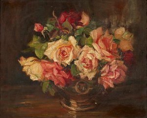 Pink Roses (öljy kankaalle) tekijältä Kate Wyllie