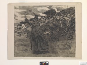 Losbruch (Outbreak) (etsaus ja pehmustettu etsaus) tekijältä Käthe Kollwitz