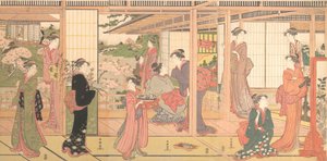 Puutarhaan päin avautuva kartano, n. 1786. tekijältä Katsukawa Shuncho