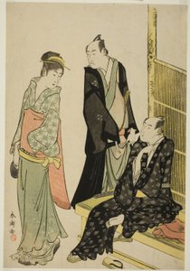 Näyttelijät Onoe Matsusuke I ja Ichikawa Omezo I Teahousessa tekijältä Katsukawa Shuncho