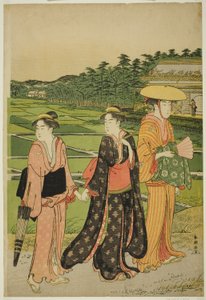 Kolme naista lähellä Rice Paddiesia tekijältä Katsukawa Shuncho