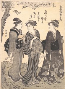 Kaksi naista palvelijan seurassa, 1780-1795. tekijältä Katsukawa Shuncho