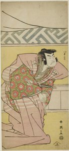 Näyttelijä Sawamura Sôjûrô III roolissa Oda Kazusanosuke Harunaga elokuvassa "Muromacho Chronicle in Kana Script" ("Kanagaki Muromachi bundan"). tekijältä Katsukawa Shun