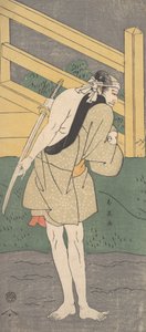Arashi Ryuzo miehenä pukeutuneena vain vaaleansiniseen asuun, n. 1796.
