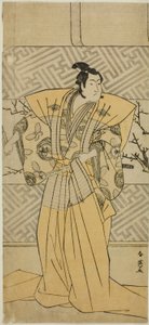 Näyttelijä Iwai Hanshiro IV roolissa Soga no Goro Tokimune näytelmässä Koi no Yosuga Kanegaki Soga, joka esitettiin Ichimura-teatterissa ensimmäisenä kuukautena vuonna 1789. tekijältä Katsukawa Shun