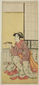Näyttelijä Iwai Hanshiro IV roolissa Yae () näytelmässä Sugawara Denju Tenarai Kagami (), joka esitettiin Kiri-teatterissa () seitsemäntenä kuukautena vuonna 1788 (). tekijältä Katsukawa Shun