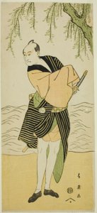 Näyttelijä Sawamura Sojuro III roolissa Ume no Yoshihei näytelmässä Suda no Haru Geisha Katagi, joka esitettiin Kiri-teatterissa ensimmäisenä kuukautena vuonna 1796. tekijältä Katsukawa Shun
