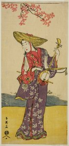 Näyttelijä Sawamura Tamagashira kiertävänä muusikkona näytelmässä Dai Danna Kanjincho, joka esitettiin Kawarazakin teatterissa yhdentenätoista kuussa vuonna 1790. tekijältä Katsukawa Shun