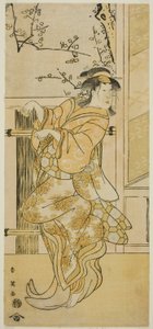 Näyttelijä Segawa Kikunojo III Kojoro-gitsunena (naaraskettu) Omikiksi naamioituneena Komachi-mura Shibai no Shogatsu -näytelmässä, joka esitettiin Nakamura-teatterissa yhdentenätoista kuukautena vuonna 1789. tekijältä Katsukawa Shun