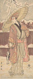 Neljäs Matsumoto Koshiro miehenä, joka kävelee sateenvarjon alla, n. 1796. tekijältä Katsukawa Shun