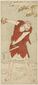 Näyttelijä Onoe Matsusuke I Mendikantti-munkkina elokuvassa "Kurtisaani: Kerria Roses at Ide" ("Keisei Ide no yamabuki")