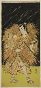 Näyttelijä Ichikawa Monnosuke II Hayano Kampeina näytelmässä Kanadehon Chushin Najori no Kura, joka esitettiin Nakamura-teatterissa yhdeksäntenä kuukautena vuonna 1780. tekijältä Katsukawa Shunkо̄